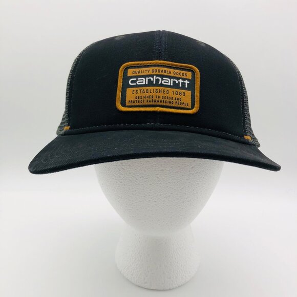 Carhartt Mens Mesh Back Snapback Canvas Hat 104723 Black Gray Adjustable - Picture 1 of 6